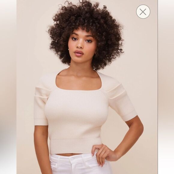ASTR the Label ADELIA RIBBED KNIT SWEATER, ivory, size L - Picture 1 of 12